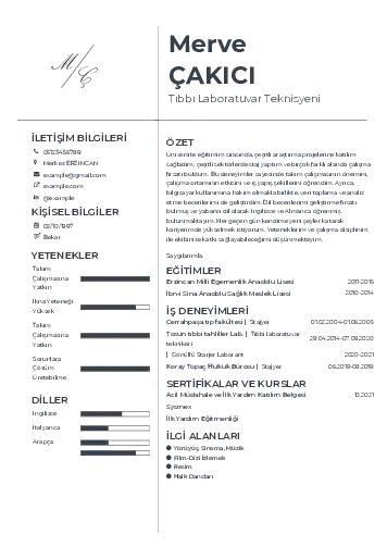 Laboratuvar Teknisyeni Cv Örnekleri cv indir